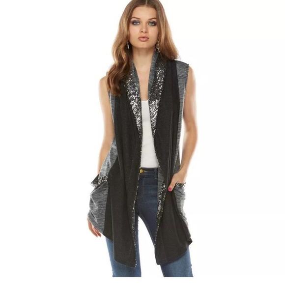 Juicy Couture Cardigan Sweater POCKETS Sz M Long Vest Sequins Modern CIty Vintag - Picture 2 of 15